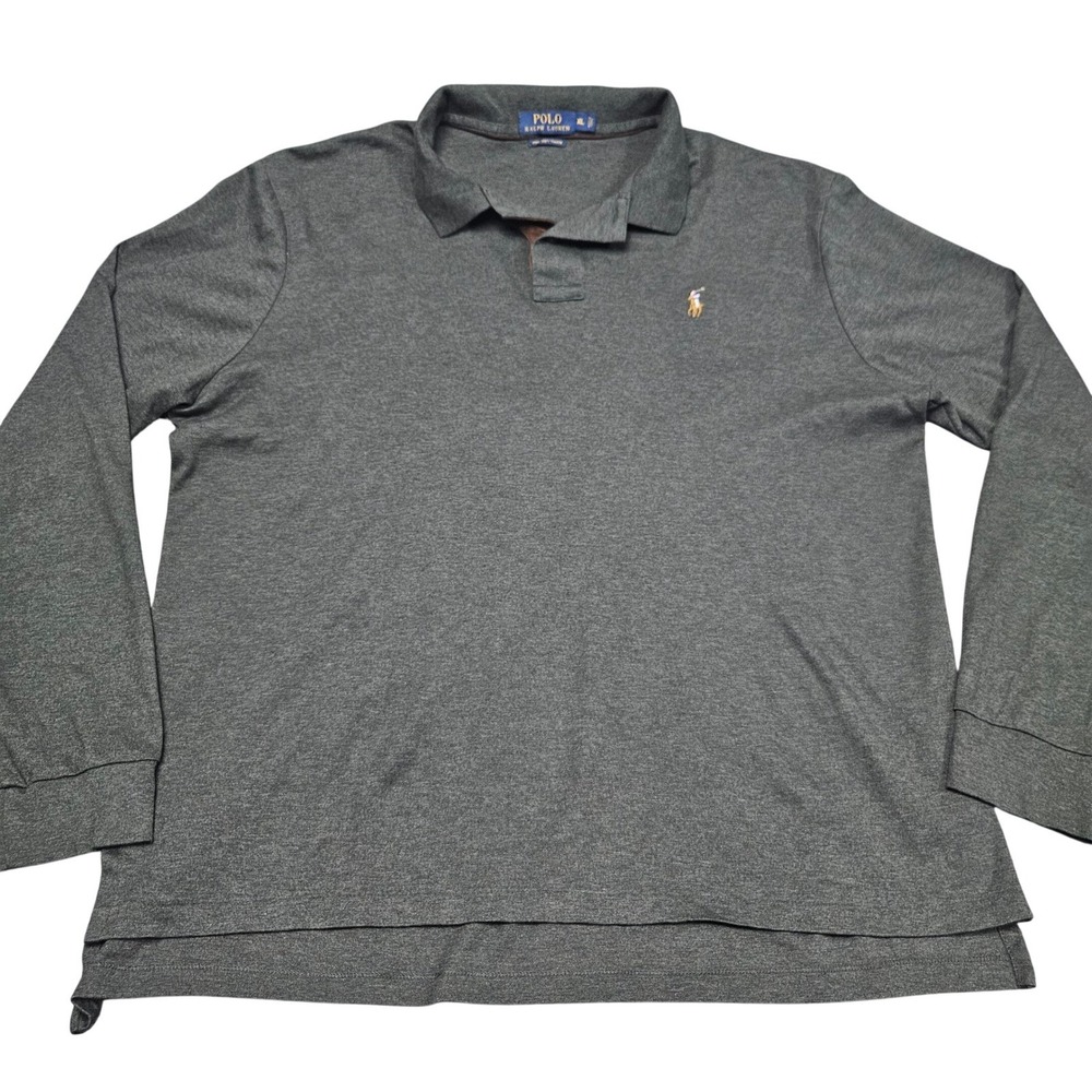 Polo Ralph Lauren‎ Shirt Mens XL Gray Pima Soft Touch Long Sleeve Casual Logo
